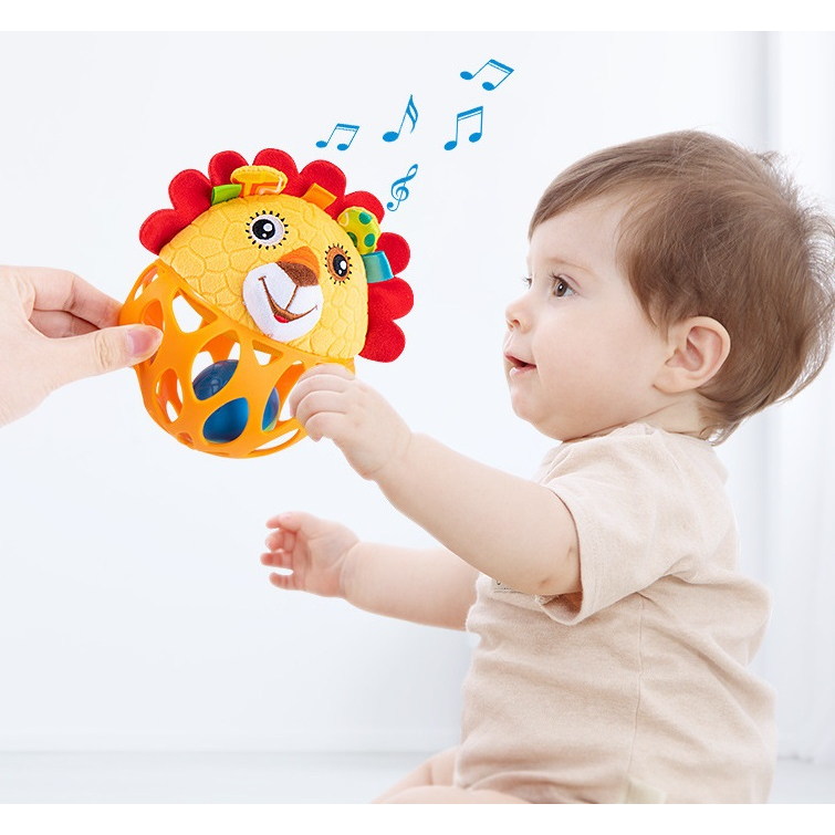 Jollybaby ของเล่นลูกบอลซิลิโคน รูปสัตว์ เขย่ามีเสียง ของเล่นเด็กเล็ก