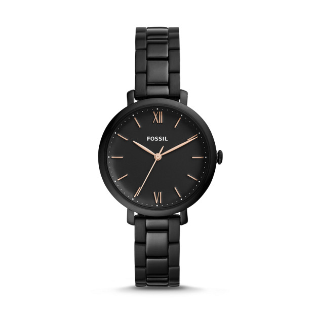 Fossil ES4511 นาฬิกาผู้หญิง Jacqueline Three-Hand Black Stainless Steel Women's Watch