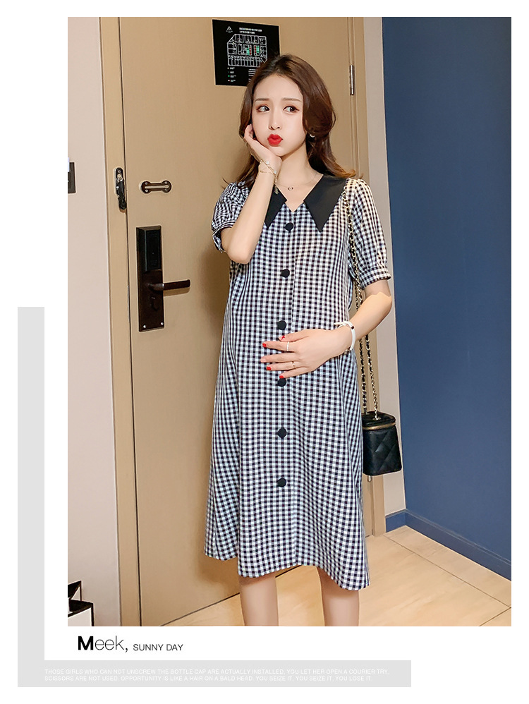 เดรสคลุมท้องแฟชั่น คอปก กระดุมแกะเปิดให้นมได้ แขนตุ๊กตาน่ารัก ทรงสวย M L XL XXL