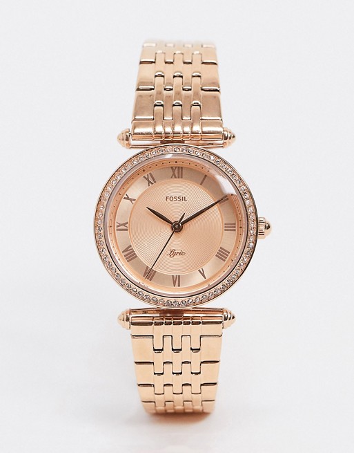 Fossil ES4711 นาฬิกาผู้หญิง Lyric Three-Hand Rose-Gold-Tone Stainless-Steel Quartz Women's Watch