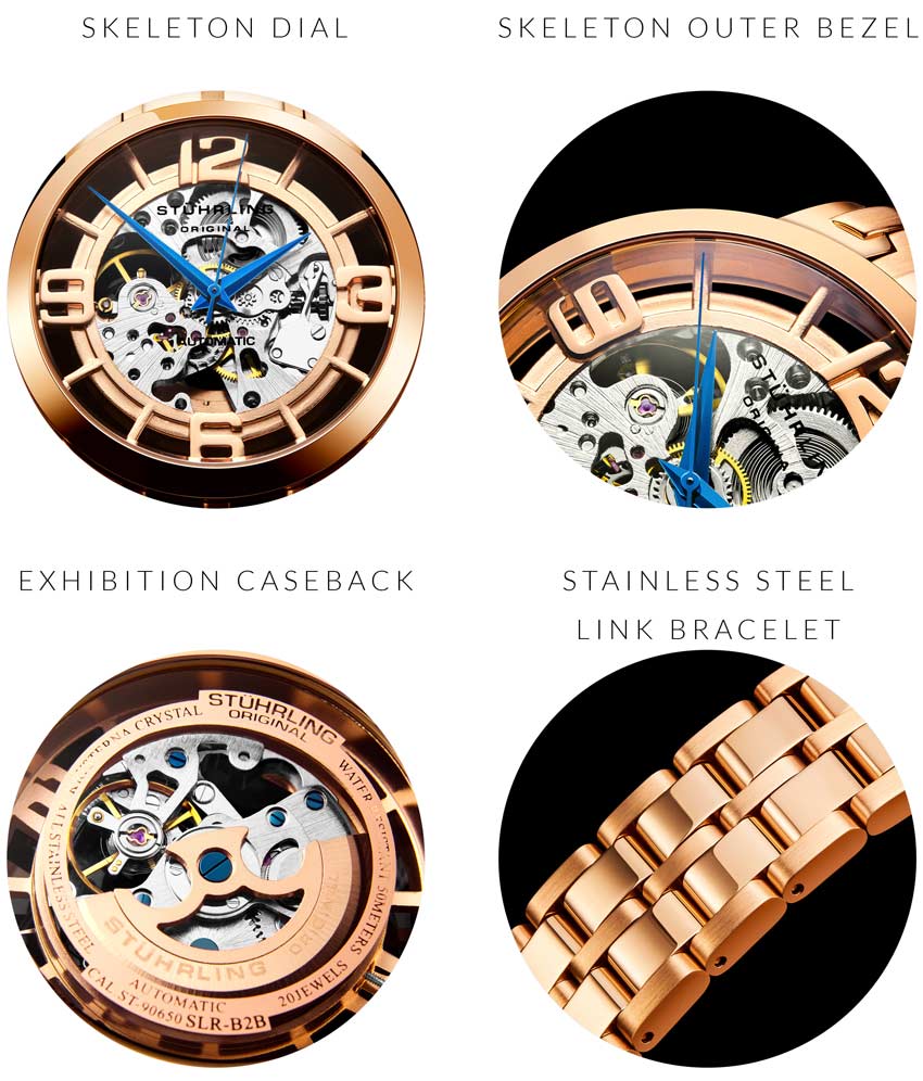 Stuhrling Original 165B2B.334414 นาฬิกาผู้ชาย Stuhrling Original รุ่น 165B2B.334414, Winchester 44 Elite Automatic Skeleton Men's Watch