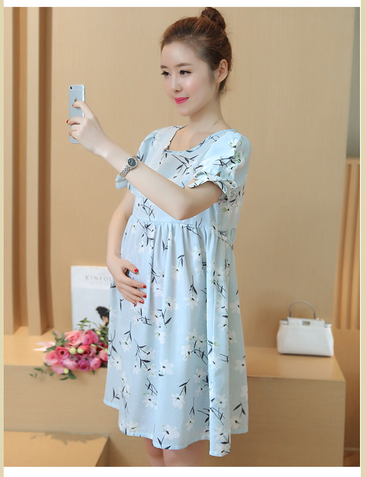 ชุดคลุมท้องเปิดให้นมแฟชั่น ผ้าฝ้าย ลายดอกไม้ แขนผูก เปิดให้นมแนวนอน ทรงสวย น่ารักค่ะ M,L,XL,XXL