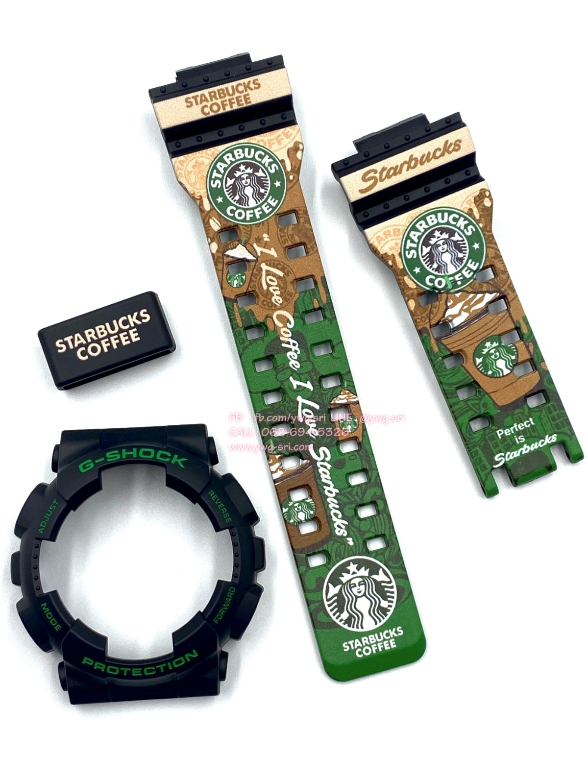กรอบสาย G-SHOCK แท้✅ สีดำด้านฟอนต์เขียว สกรีนลาย Starbucks ใส่ได้กับรุ่น GA-100 ,GA-110 ,GA-120 ,GA-140 ,GAX-100 ,GD-100 ,GD-120