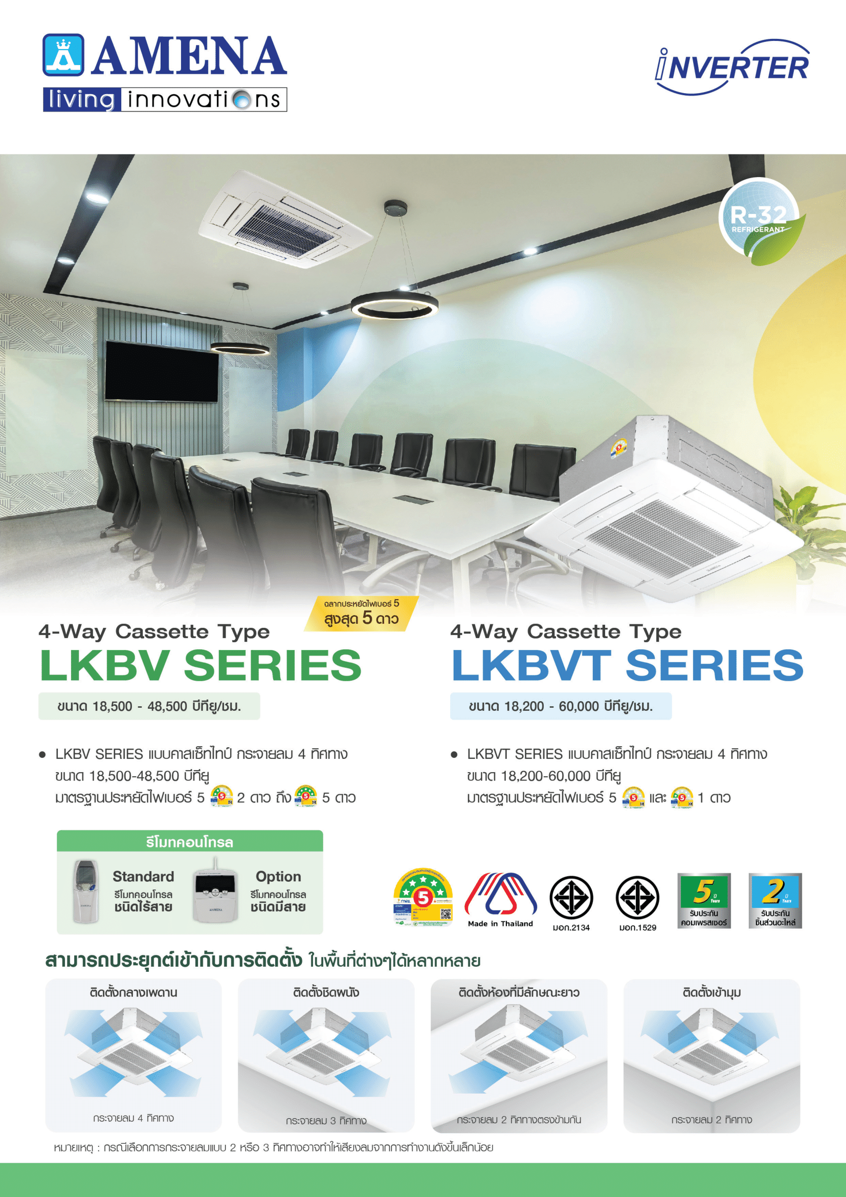 แอร์ AMENA แบบสี่ทิศทาง ขนาด 18,000 BTU รุ่น LKBVT18B-MNVTE/KCV18B-RSVTE (INVERTER)(LKBVT SERIES)