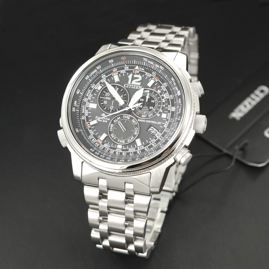 Citizen CB5860-86E นาฬิกาผู้ชาย Eco-Drive Promaster Sky Radio Controlled Chronograph Perpetual World Time Men's Watch