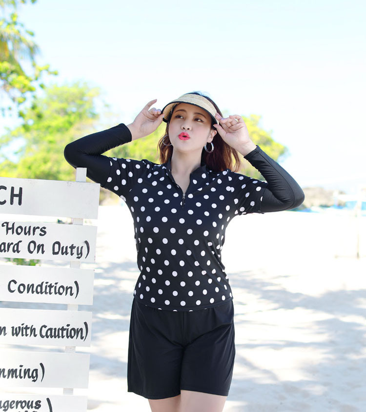 ชุดว่ายน้ำไซส์ใหญ่ 4xl แบบสปอร์ตพร้อมส่ง :ชุดว่ายน้ำคนอ้วนแขนยาวสีดำแต่งลายจุด set 4 ชิ้น มีเสื้อแขนยาว บิกินี่ กางเกงขาสั้น กางเกงขายาว แบบสวยคุ้มมากๆจ้า ขนาด- รอบอก 38 - 48 นิ้ว - บิกินี่ เอว 32 - 42 นิ้ว // สะโพกเปิด - กางเกงขาสั้น เอว 32 - 42 นิ้ว สะโ