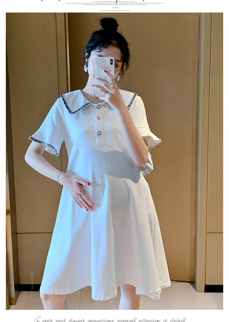 เดรสคลุมท้องแฟชั่น ปกใหญ่แต่งขอบปก ผ้ายืดตัว ใส่สบายมากค่ะ กระดุมแกะให้นมได้ M L XL XXL