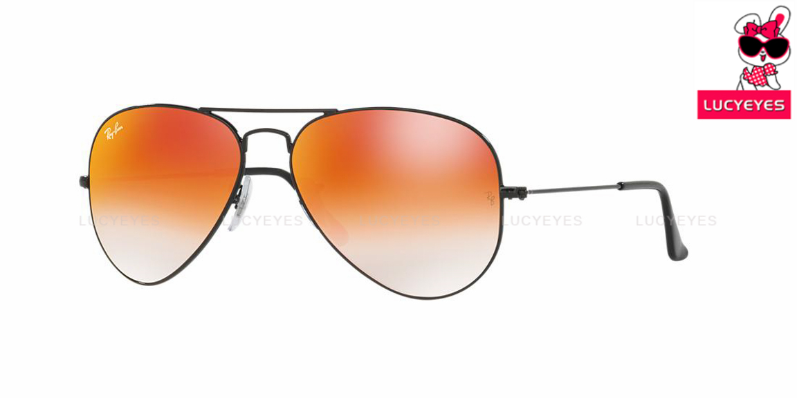 RayBan RB3025 002/4W AVIATOR LARGE METAL กรอบดำ เลนส์ปรอทส้มไล่สี