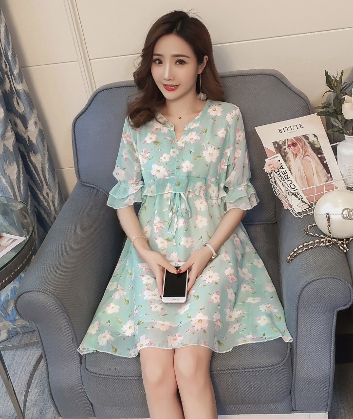 ชุดคลุมท้องแขนระบาย ผ้าชีฟองมีซับใน มีเชือกผูกด้านหน้า น่ารักมากค่ะ M L XL XXL