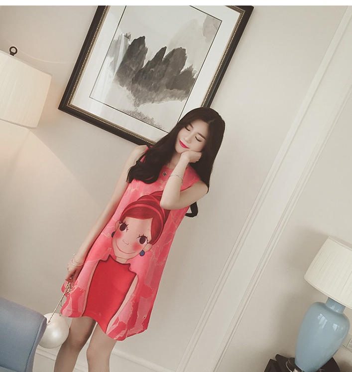 ชุดคนท้อง ผ้าชีฟอง สีชมพู สตอเบอรี่ ลายเด็ก L,XL