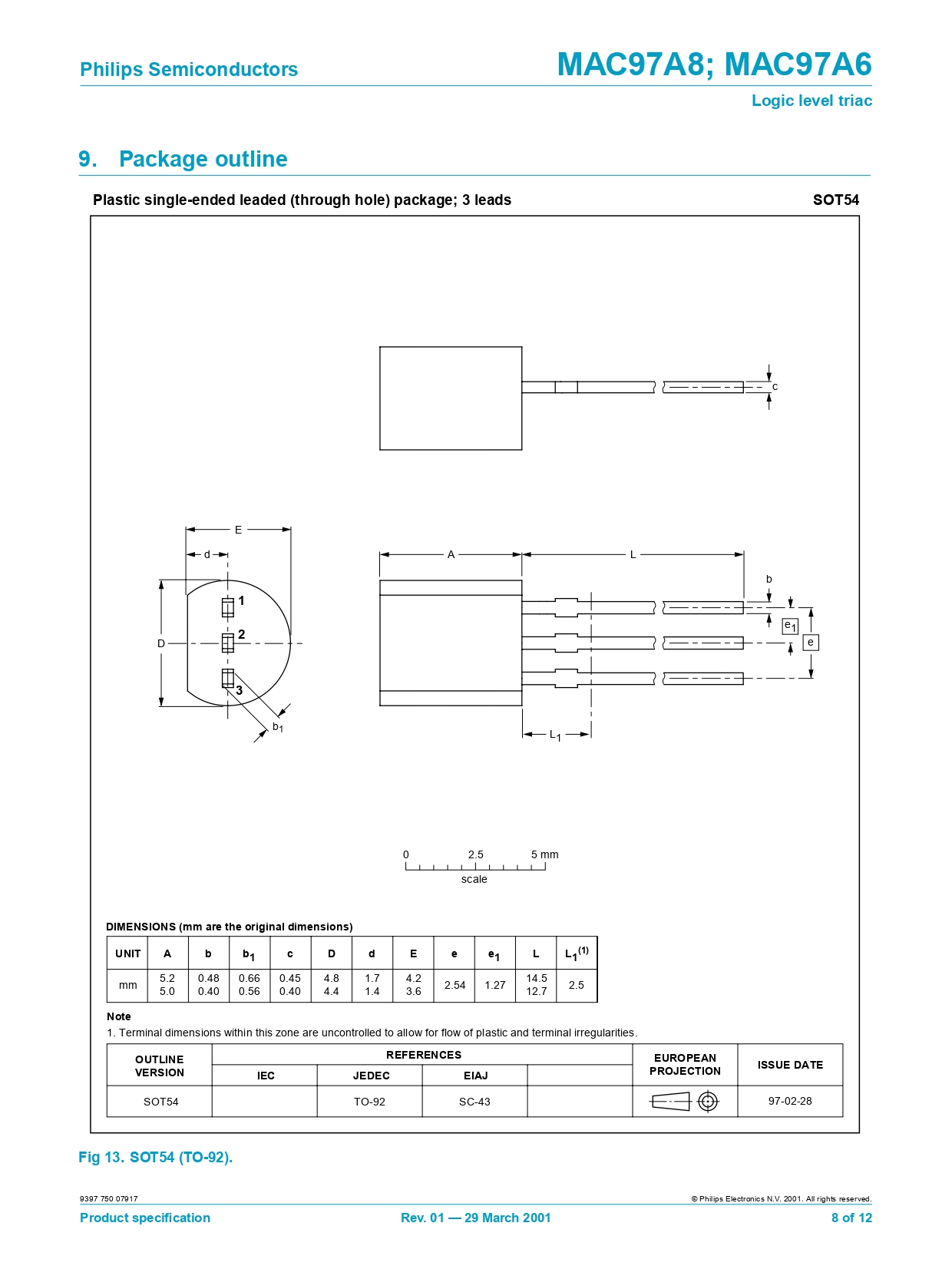 (10ตัว) TRIAC MAC97A8 ไตรแอค 0.6A 600V Gate Trigger Current 7mA