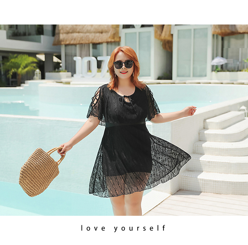 ชุดว่ายน้ำคนอ้วน ชุดเที่ยวทะเล 7xl พร้อมส่ง:ชุดว่ายน้ำไซส์ใหญ่สีดำแต่งลายลูกไม้มีกางเกงขาสั้นใส่ด้านใน แบบเก๋น่ารักมากๆจ้า:รอบอก44-54นิ้ว เอว38-48นิ้ว สะโพก46-58นิ้ว