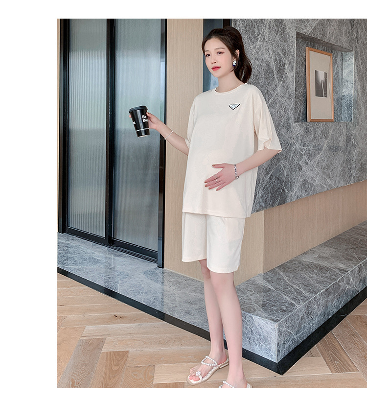 ชุดเสื้อคลุมท้อง+กางเกงขาสั้น สไตล์เกาหลี ผ้าเนื้อนิ่ม ยืดตัว ใส่สบายมากๆ กางเกงปรับได้ตามขนาดครรภ์ M,L,XL,XXL