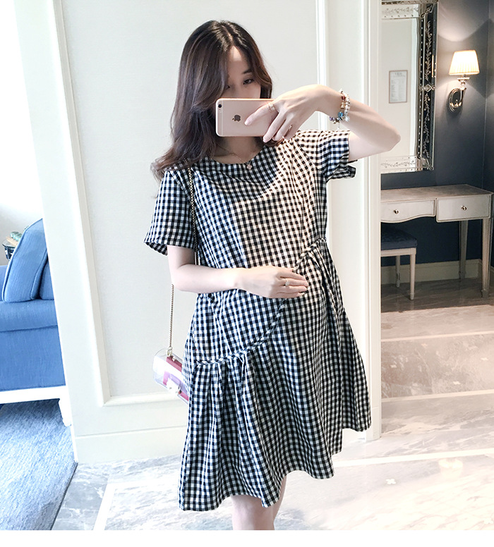 ชุดคลุมท้องแฟชั่นลายสก๊อต ทำระบายต่างระดับแบบน่ารัก รอบท้องใหญ่ใส่ได้ถึงคลอด M L XL XXL