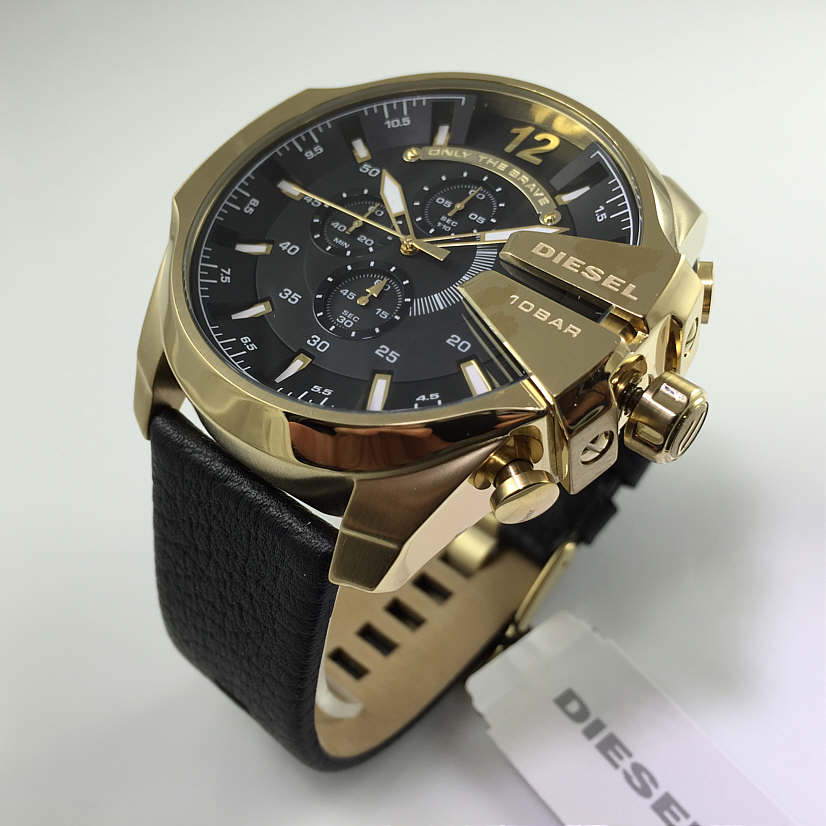 Diesel DZ4344 นาฬิกาผู้ชาย Diesel รุ่น DZ4344, Mega Chief Black Leather Men's Watch