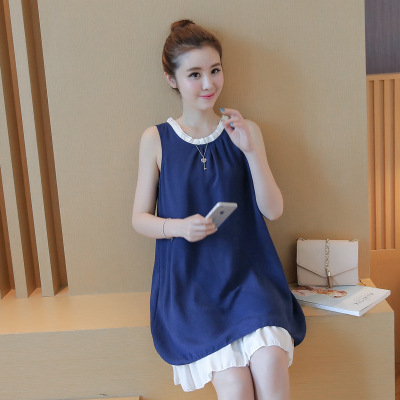 เดรสคนท้องเกาหลี ผ้าชีฟองลาย มีซับใน ต่อระบายที่คอและปลายเดรส M,L,XL,XXL