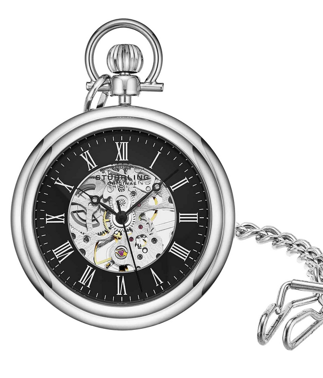 Stuhrling Original 6053.33114 นาฬิกาพก Vintage Stainless Steel Pocket Watch