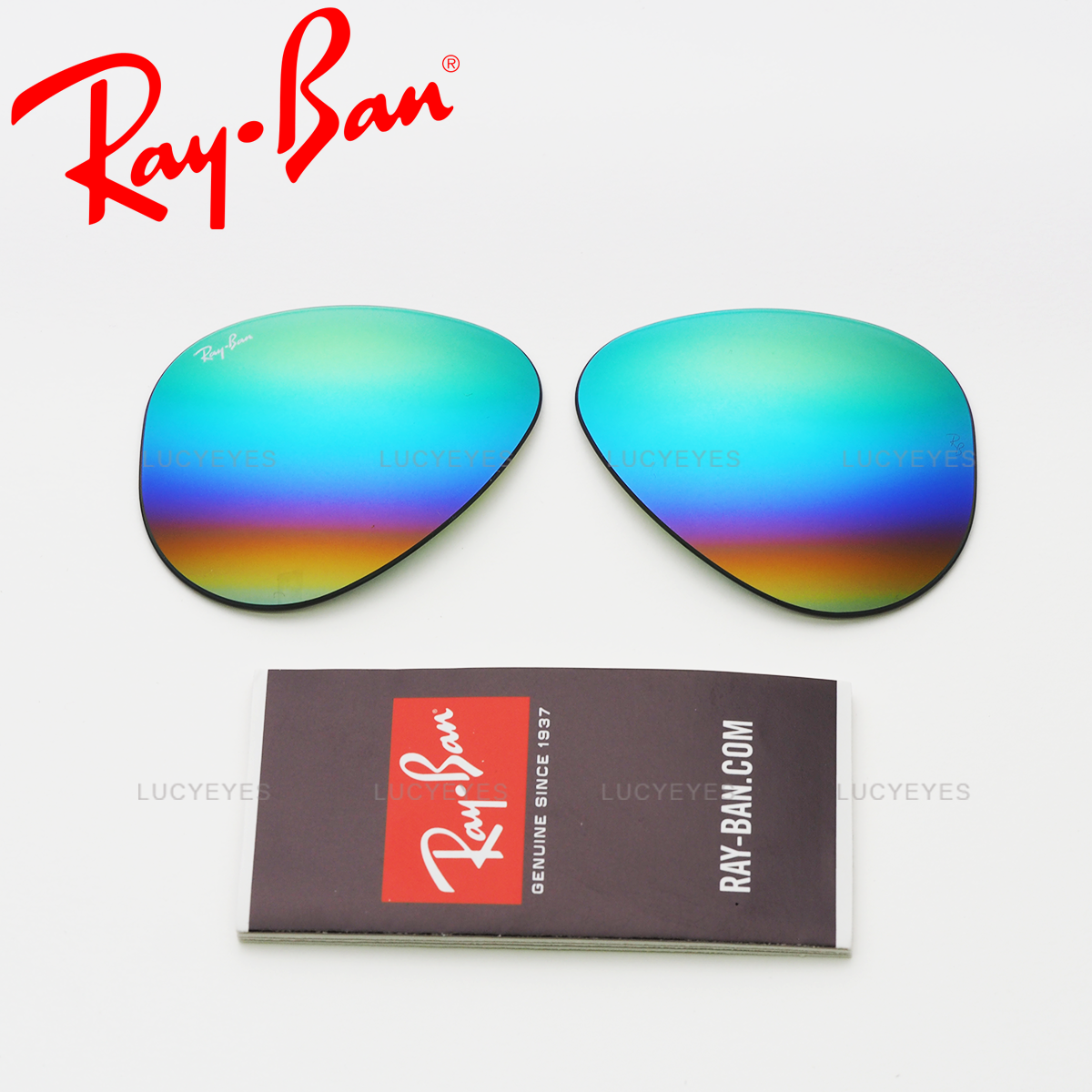 เลนส์ RAYBAN แท้ 100% RB3025 9020C3, เลนส์สีปรอทสีรุ้งเขียว