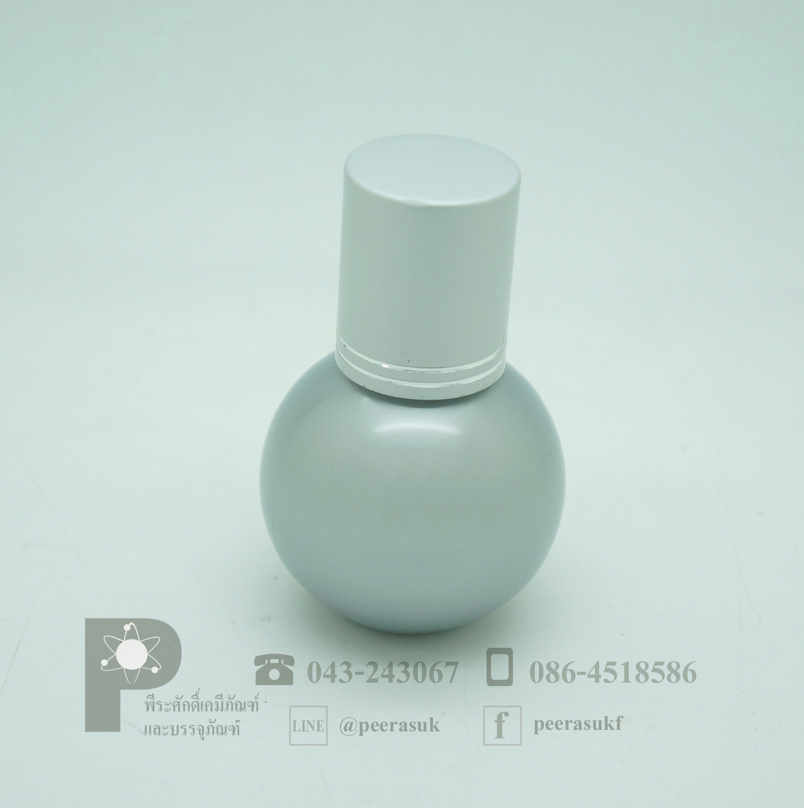 ขวดบอล 50 ml สีเงิน+จุกตัน +ฝาเกลียวอลูสีเงินลาย แพคละ 10 ชิ้น