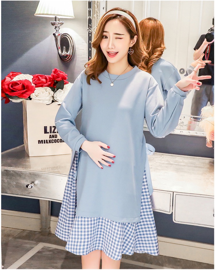 ชุดคลุมท้องแฟชั่นเทรนใหม่ แขนยาว มีโบว์ผูกด้านข้าง ใส่ได้ถึงคลอด สวยมากค่ะ M L XL XXL