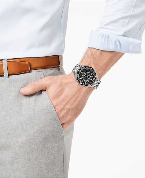 Citizen CB5840-59E นาฬิกาผู้ชาย Eco-Drive Promaster Navihawk A-T Radio Controlled Chronograph Perpetual Calender World Time Men's Watch