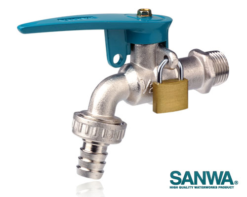 Cast Bronze Lockable Ball Tap With Hose SANWA (ก๊อกบอลสนามล็อคกุญแจทองเหลือง ซันวา)