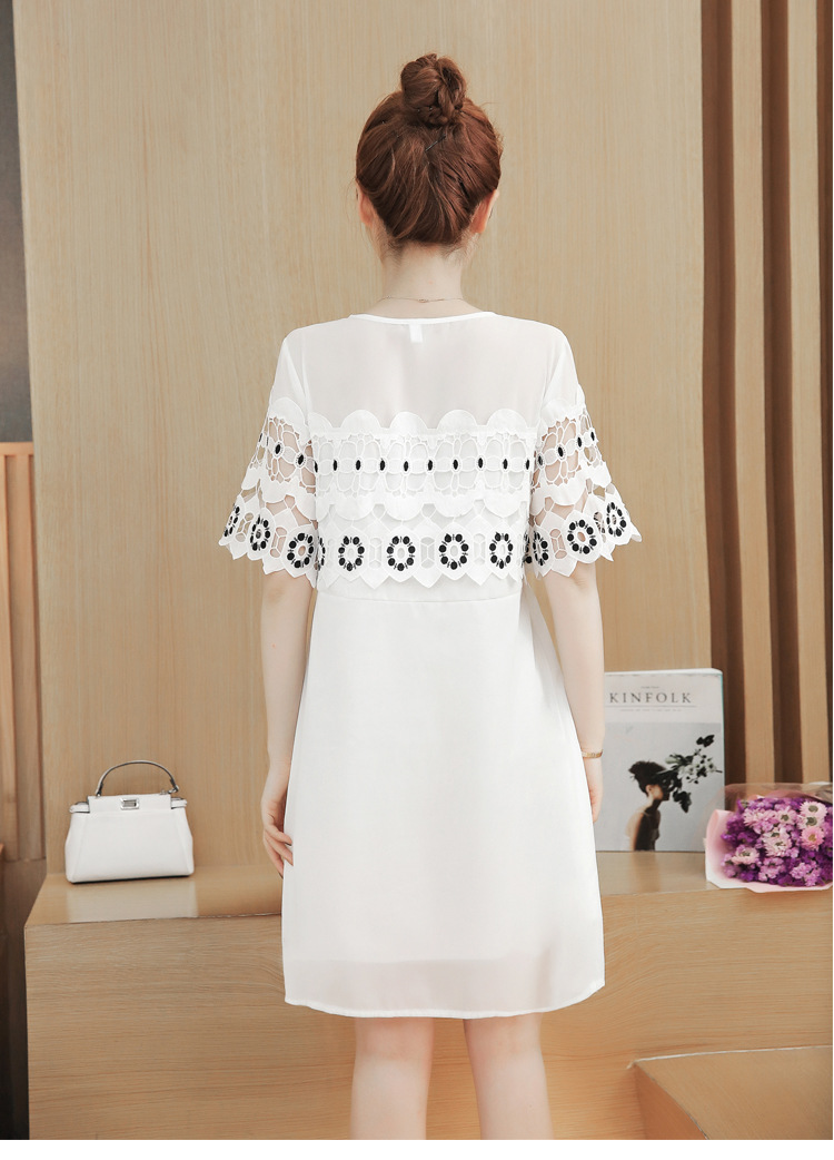 ชุดคลุมท้องทรงน่ารัก ผ้าชีฟอง ช่วงรอบอกประดับด้วยลูกไม้ มีเชือกผูกปรับขนาดครรภ์ด้านหน้า M L XL XXL