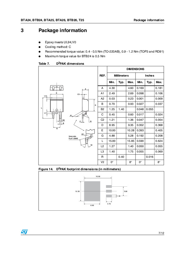 TRIAC BTA24-600CW ST ไตรแอค 25A 600V Gate Trigger Current 35mA