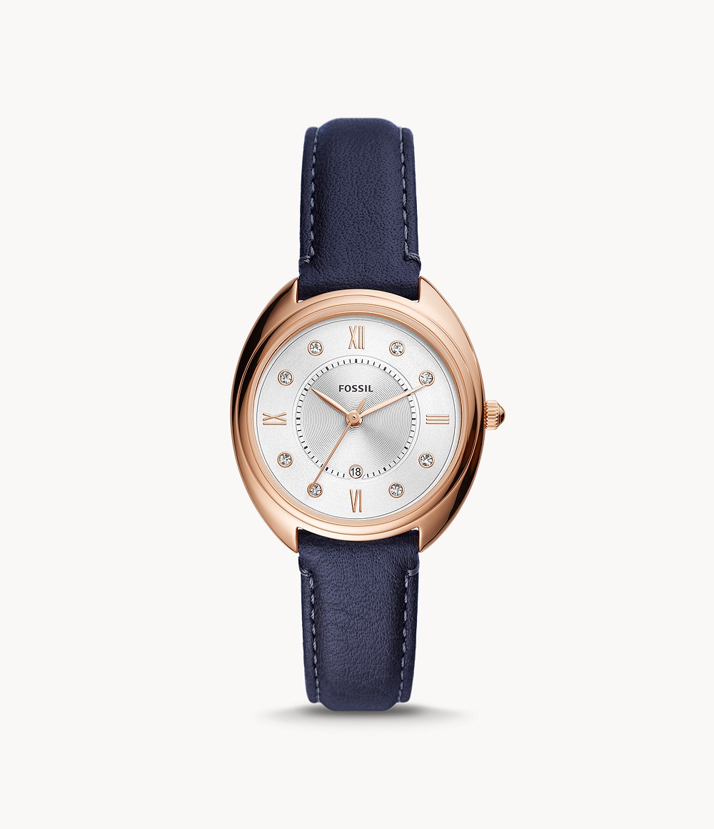 Fossil ES5116 นาฬิกาผู้หญิง Gabby Three-Hand Date Navy Leather Women's Watch