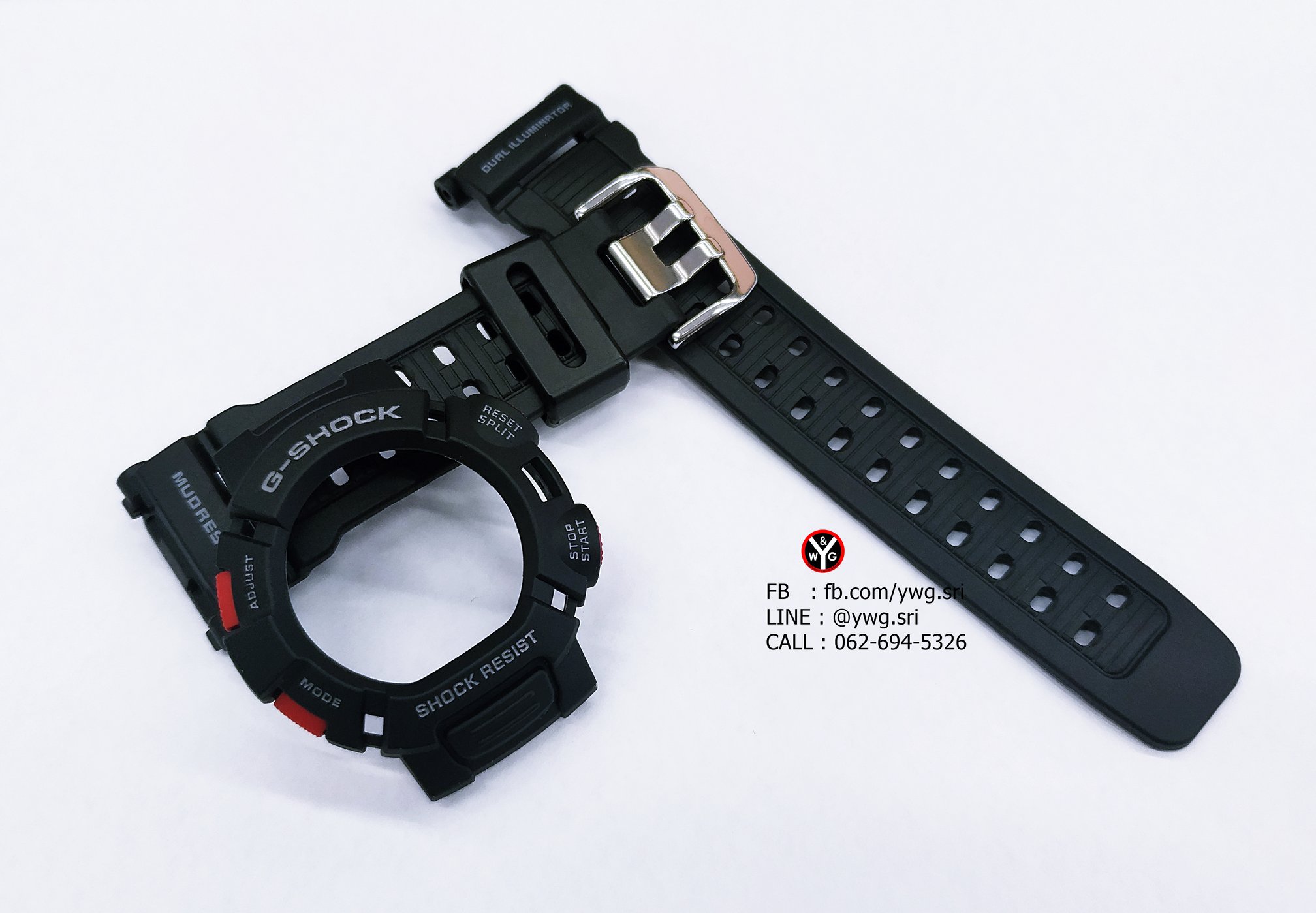 กรอบสาย G-SHOCK แท้ สีดำด้าน ฟร้อนเทา ปุ๋มแดง ใส่ได้รับรุ่น G-9000