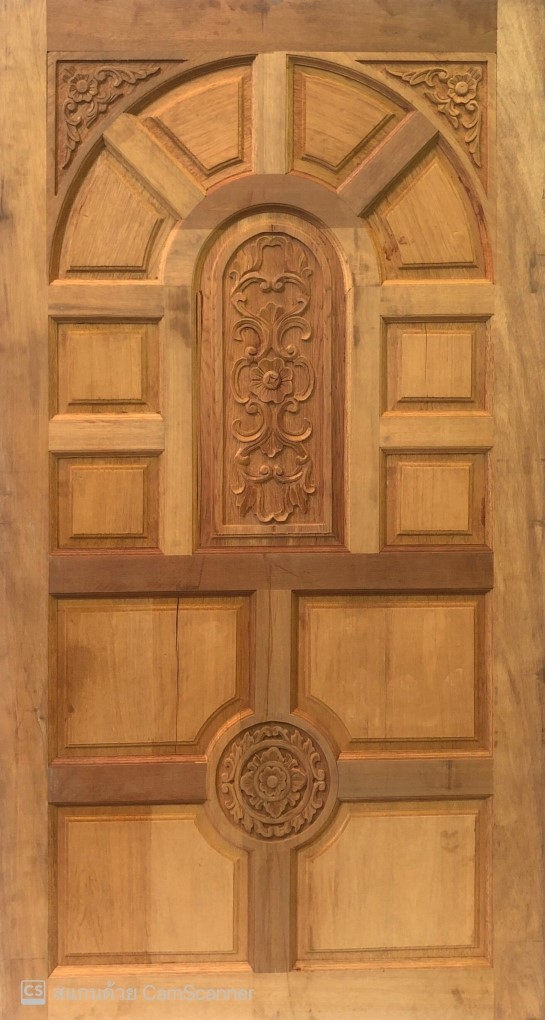 ประตู 100x180 แกะลายมุม+กลาง+ล่างไม้สยาแดง #GC-75(917)
