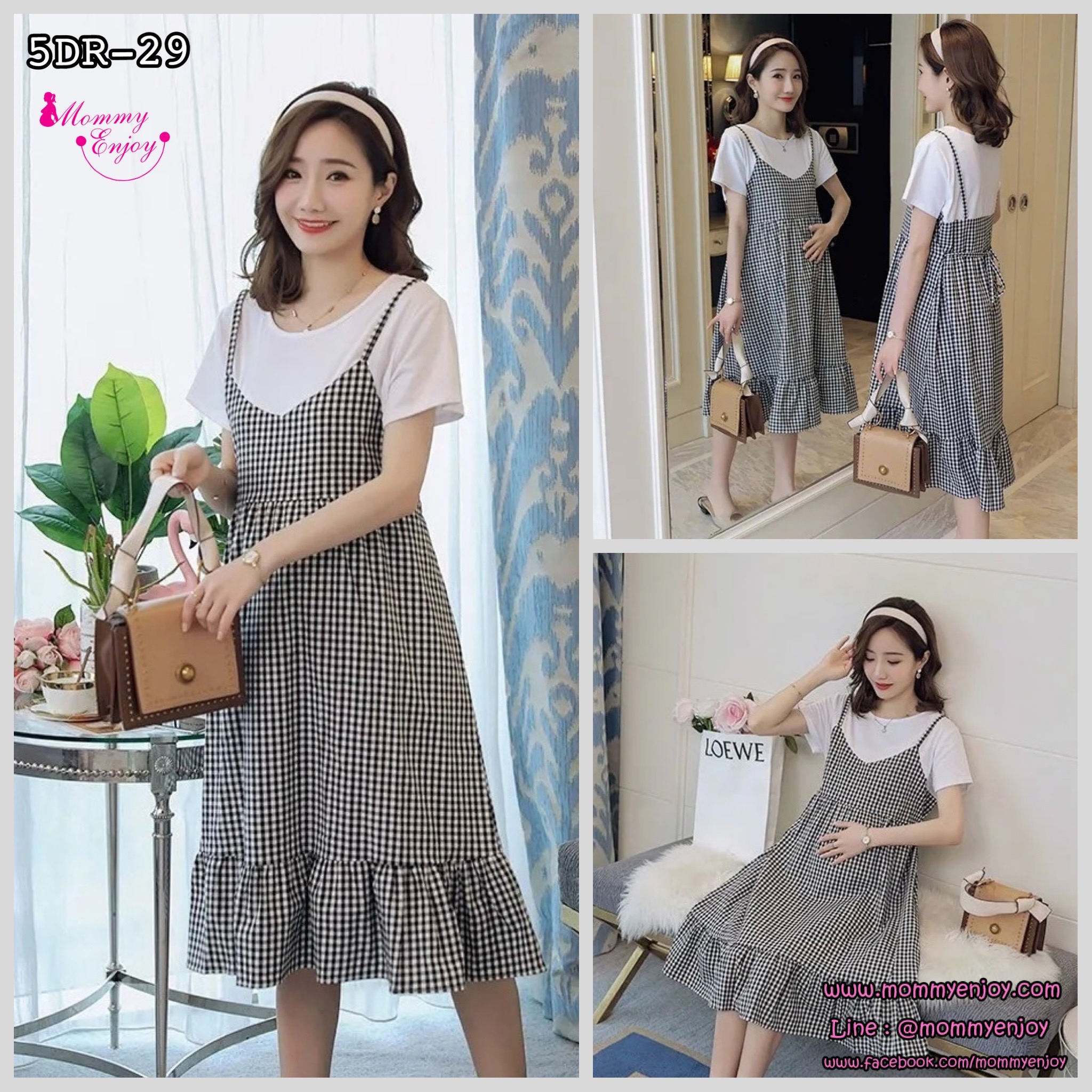 ชุดคลุมท้องแฟชั่นแขนสั้น เอี๊ยมหลอกเย็บติดเป็นชุดเดียวกัน น่ารัก ผ้านิ่มมาก M L XL XXL 3XL 4XL