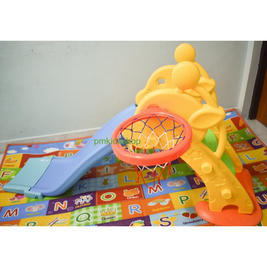 สไลเดอร์ยีราฟ + แป้นบาสพร้อมลูกบอล + ที่สูบลม