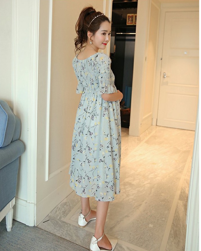 ชุดคลุมท้องเกาหลี สม๊อคเปิดไหล่ก็ได้ แขน3ส่วน ปลายแขนระบาย M,L,XL,XXL