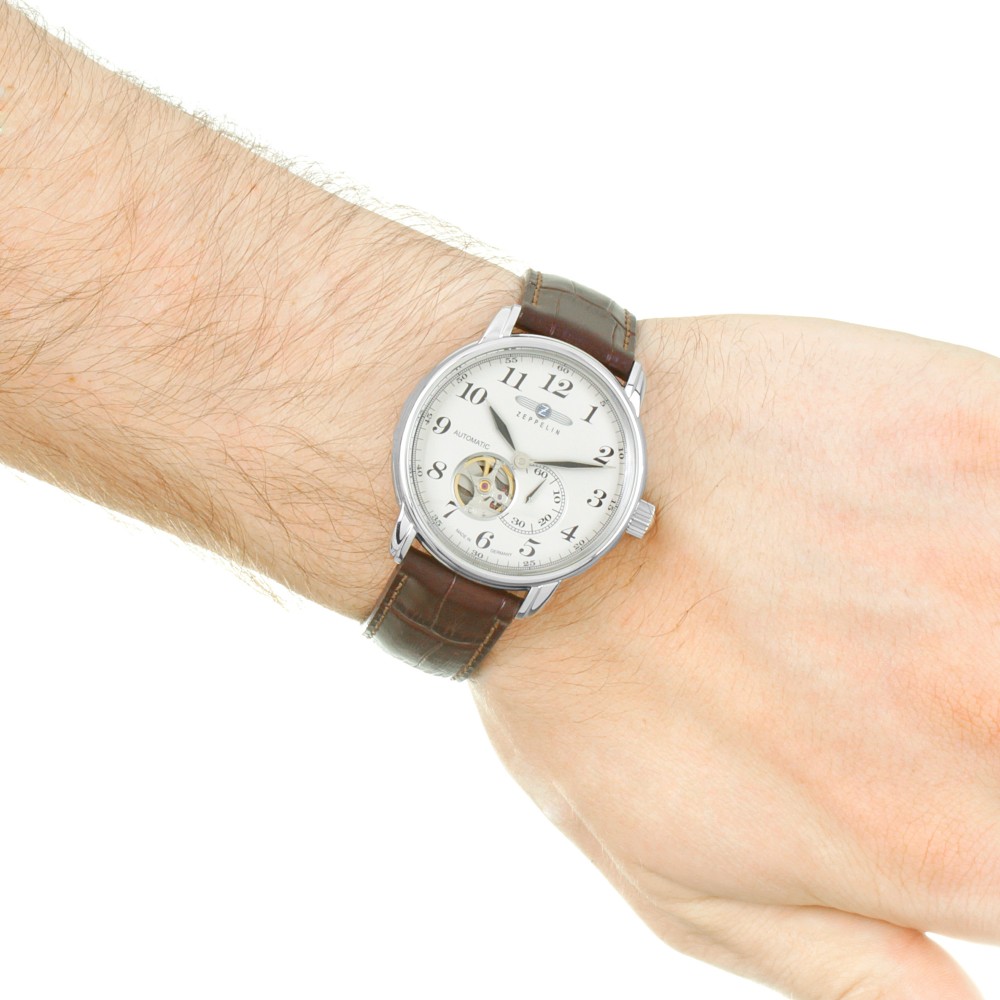 Zeppelin 7666-5 นาฬิกาผู้ชาย Zeppelin Model 7666-5, Series LZ127 Count Automatic Skeleton Men's Watch Made In Germany