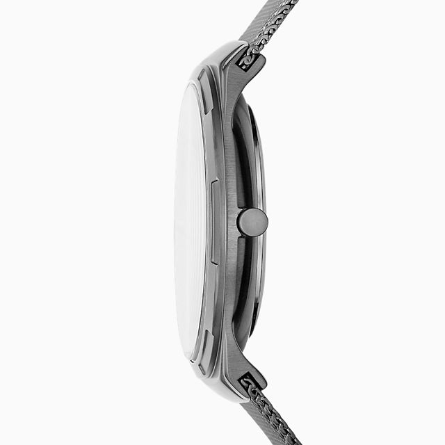 Skagen SKW6575 นาฬิกาผู้ชาย Melbye Three-Hand Day-Date Gunmetal Steel-Mesh Quartz Men's Watch