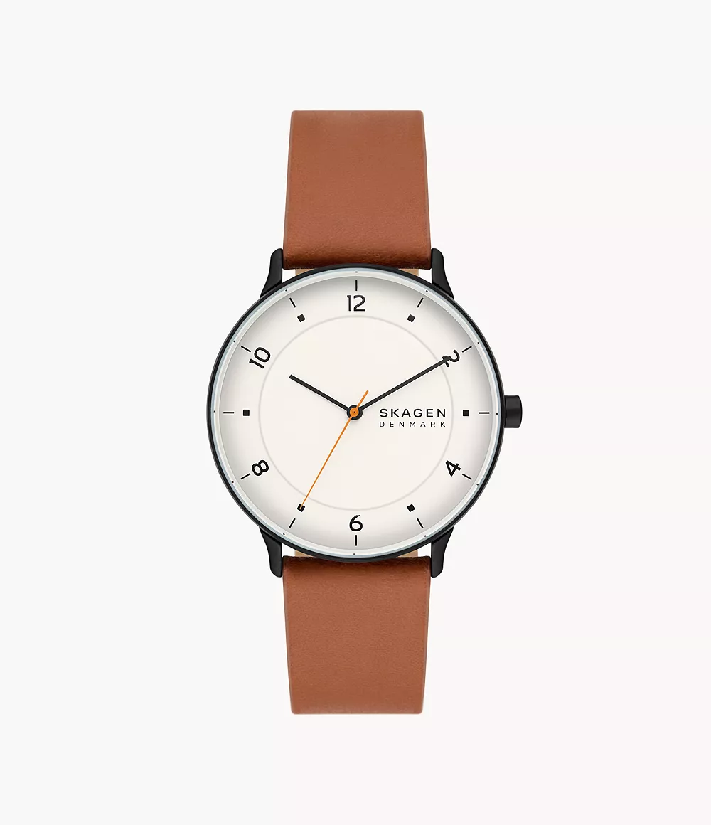 Skagen SKW6883 นาฬิกาผู้ชาย Riis Three-Hand Medium Brown Leather Men's Watch