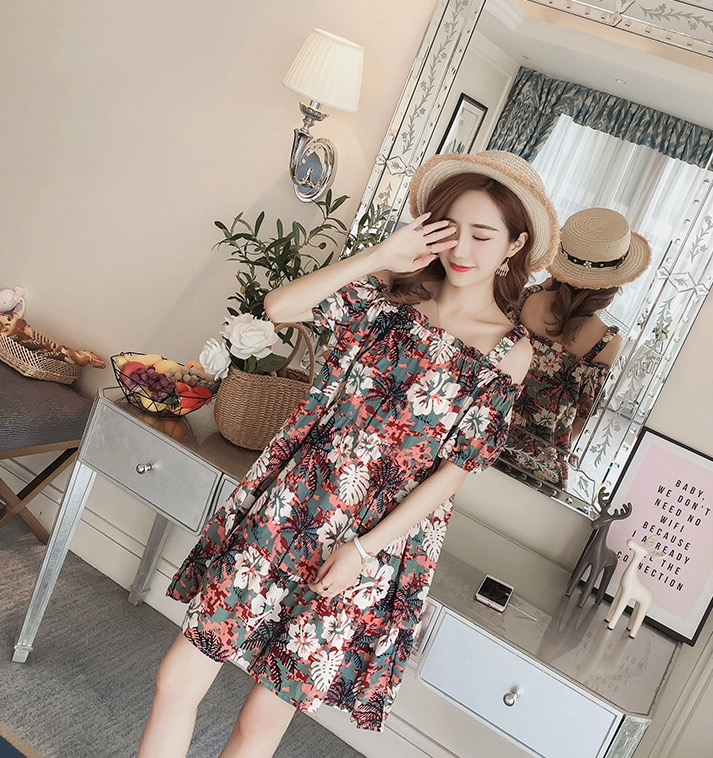 เดรสคลุมท้องสไตล์เกาหลี เปิดไหล่ ลายสวย ซ่อนหุ่นได้ดี ดีงามมากค่ะ M L XL,XXL