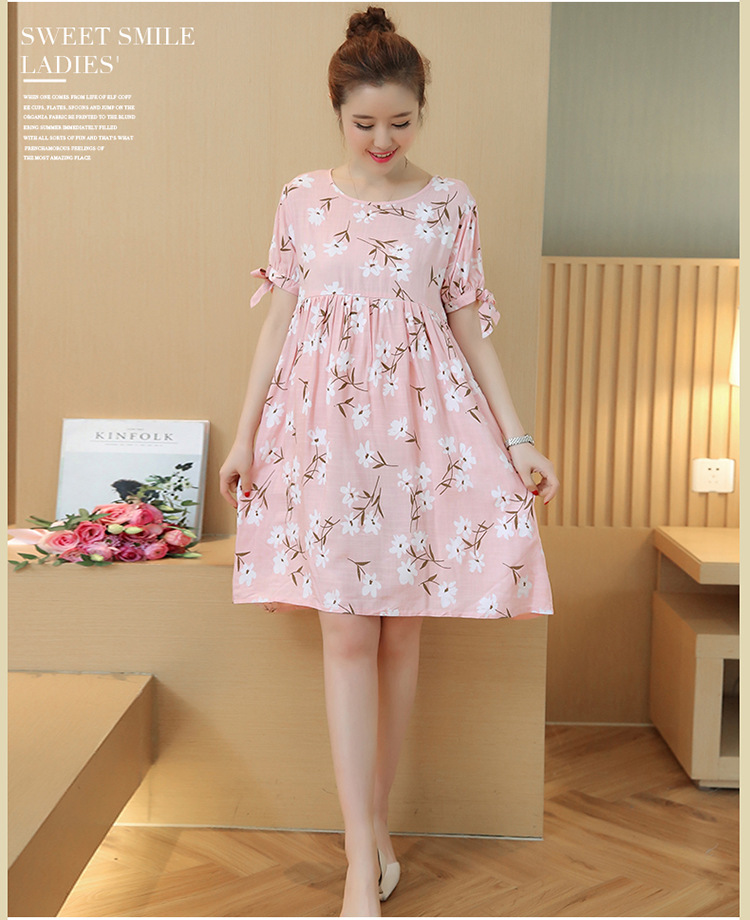 ชุดคลุมท้องเปิดให้นมแฟชั่น ผ้าฝ้าย ลายดอกไม้ แขนผูก เปิดให้นมแนวนอน ทรงสวย น่ารักค่ะ M,L,XL,XXL