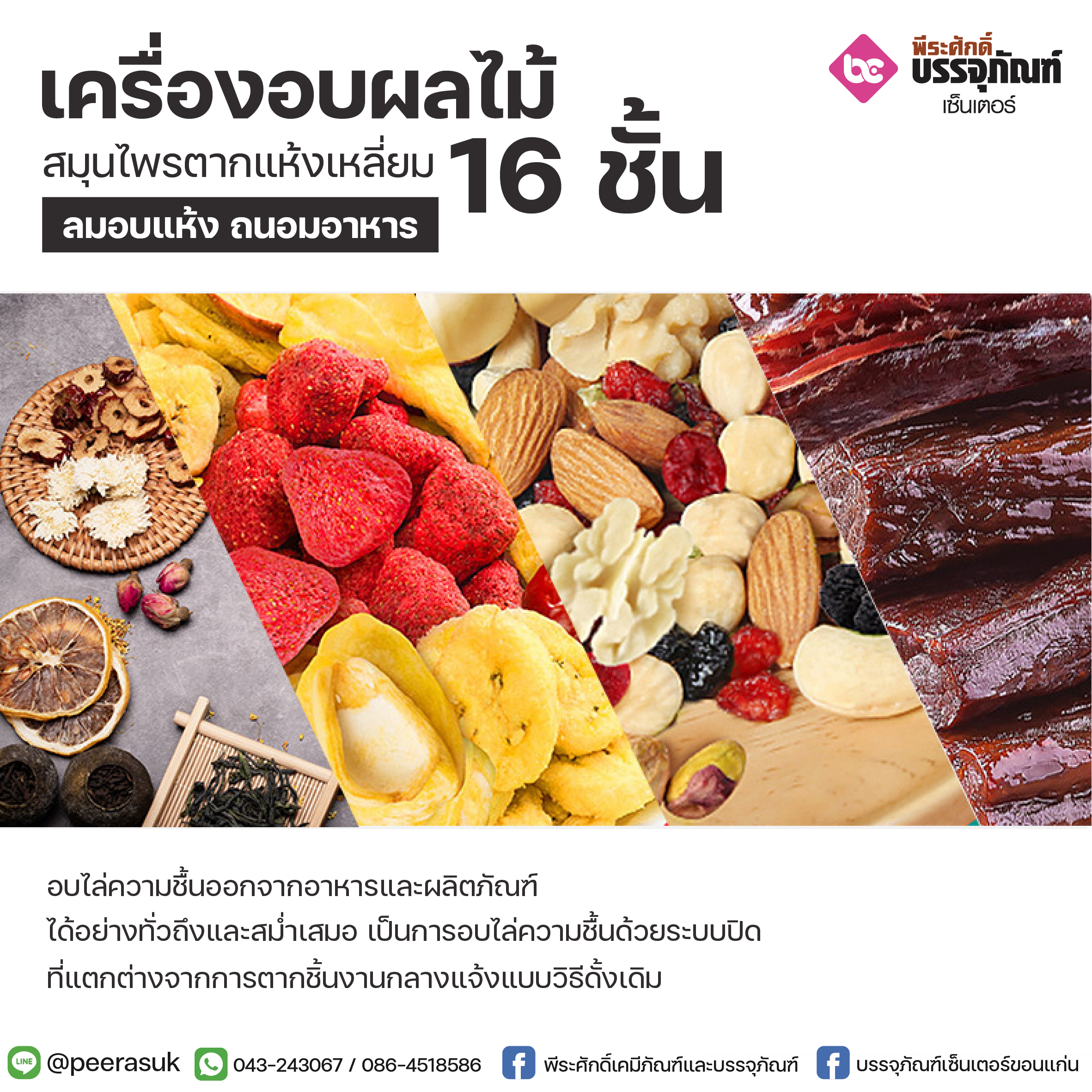 เครื่องอบผลไม้สมุนไพรตากแห้งเหลี่ยม 16ชั้น Biolomix