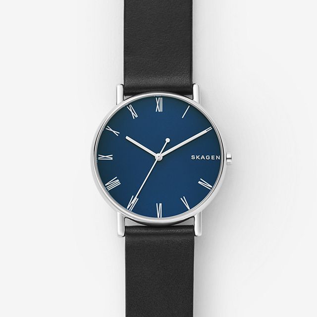 Skagen SKW6434 นาฬิกาผู้ชาย Signatur Black Leather Men's Watch