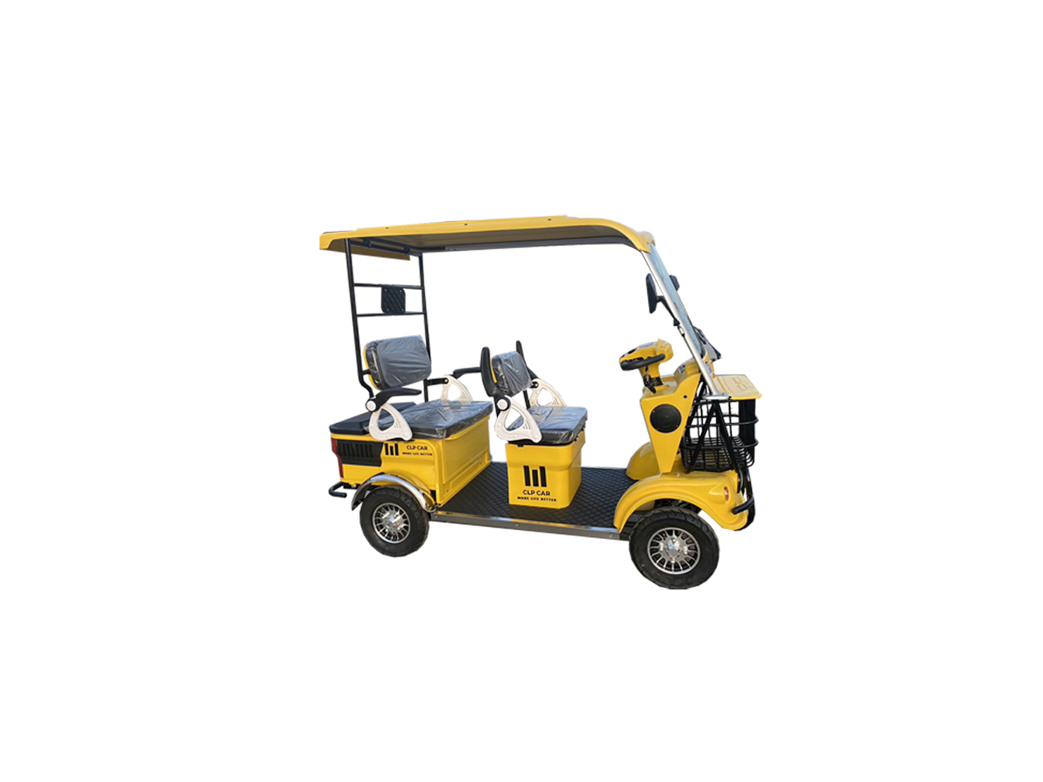 รถไฟฟ้า 4 ล้อ 3 ที่นั่ง รุ่น M-01 ยี่ห้อ CLP CAR สีเหลือง ขับแฮนด์บิด