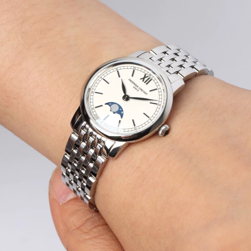 Frederique Constant FC-206SW1S6B นาฬิกาผู้หญิง Classics Moonphase Slimline Quartz Women's Watch