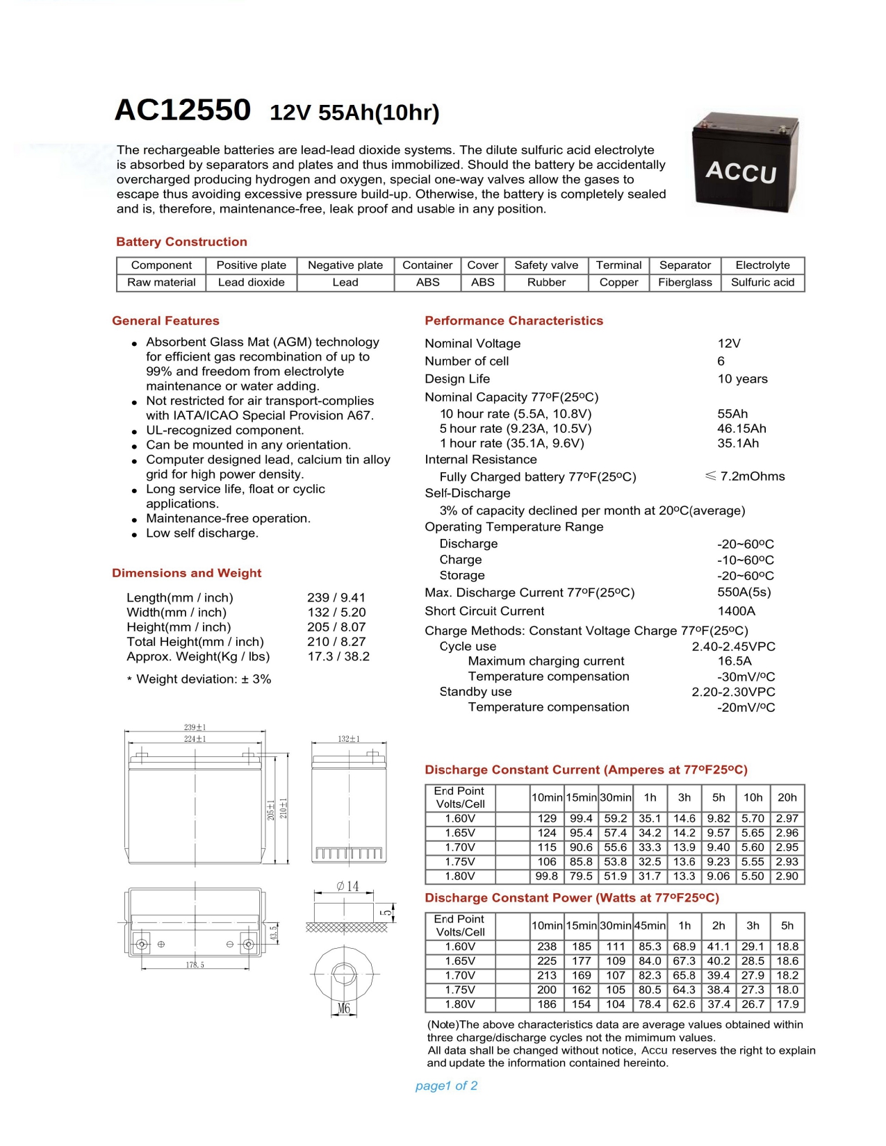 12V 55AH ACCU