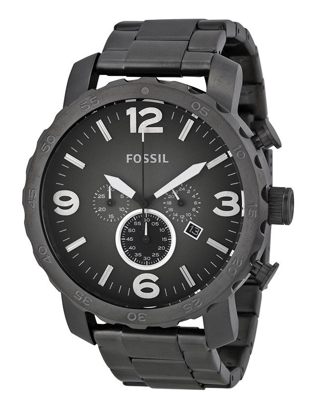 Fossil JR1401 นาฬิกาผู้ชาย Fossil รุ่น JR1401, Nate Chronograph Black Dial Black Ion-plated Men's Watch