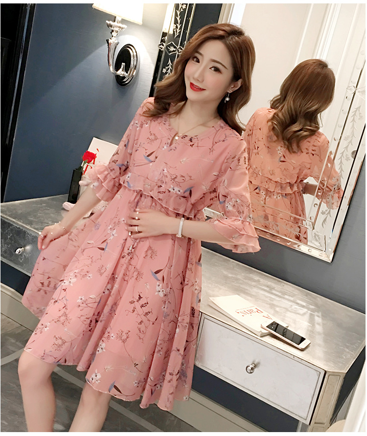 ชุดคลุมท้องแขนระบาย ผ้าชีฟองมีซับใน มีเชือกผูกด้านหน้า น่ารักมากค่ะ M L XL XXL