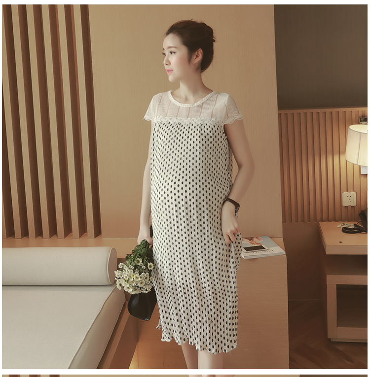 เดรสคลุมท้องแนวเกาหลี อัดพรีท ลายจุด ด้านบนซีทรู น่ารักฝุดๆ M,L,XL,XXL