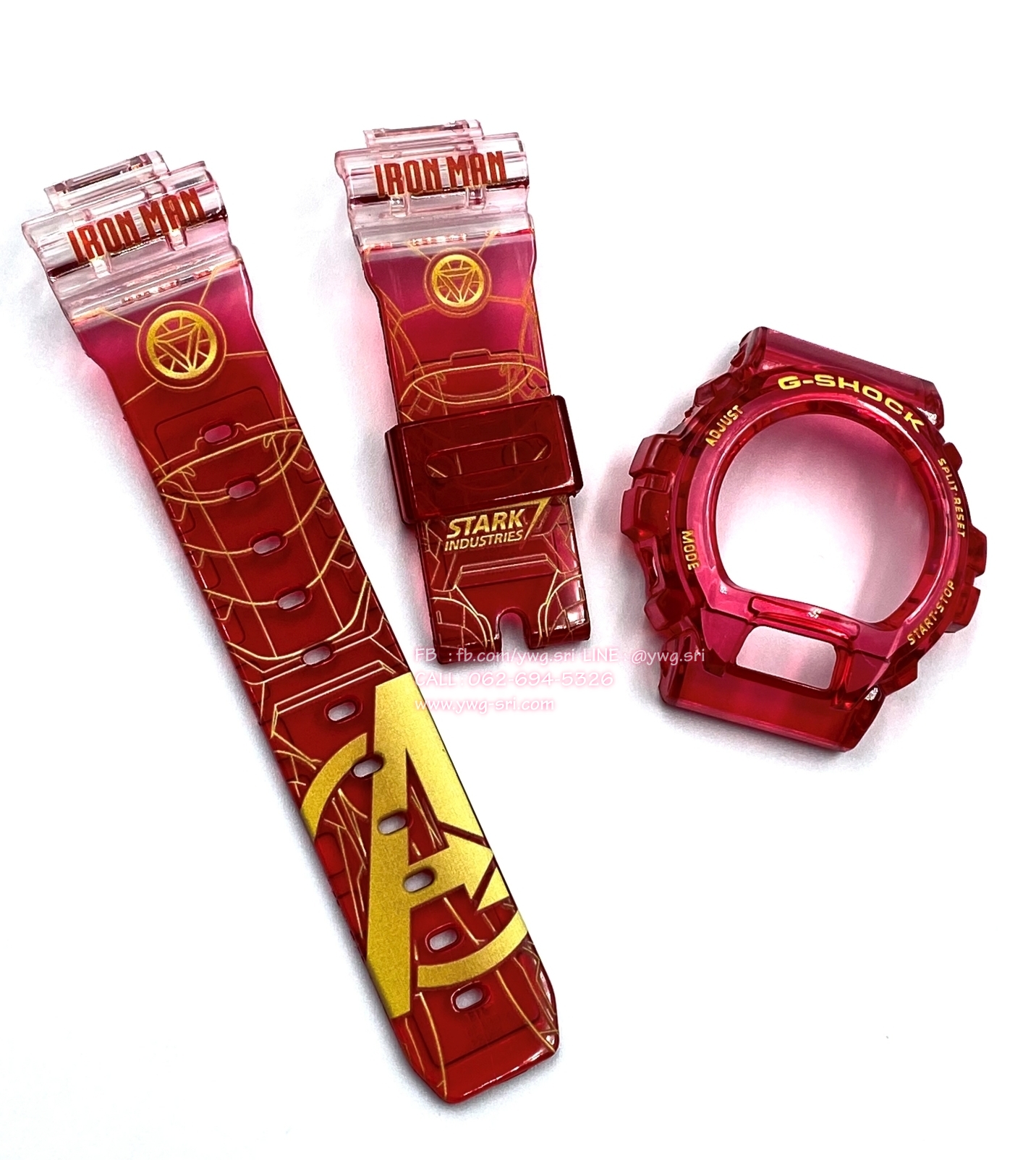กรอบสาย G-SHOCK สีขาวใสสลับแดง สกรีนลาย Iron man ใส่ได้กับรุ่น DW-6900