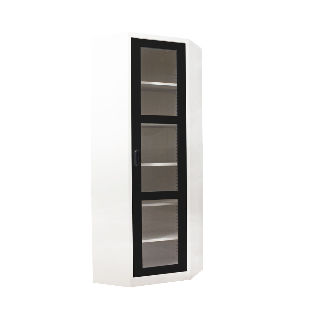 ตู้หนังสือเข้ามุม บานเปิดกระจกkiosk