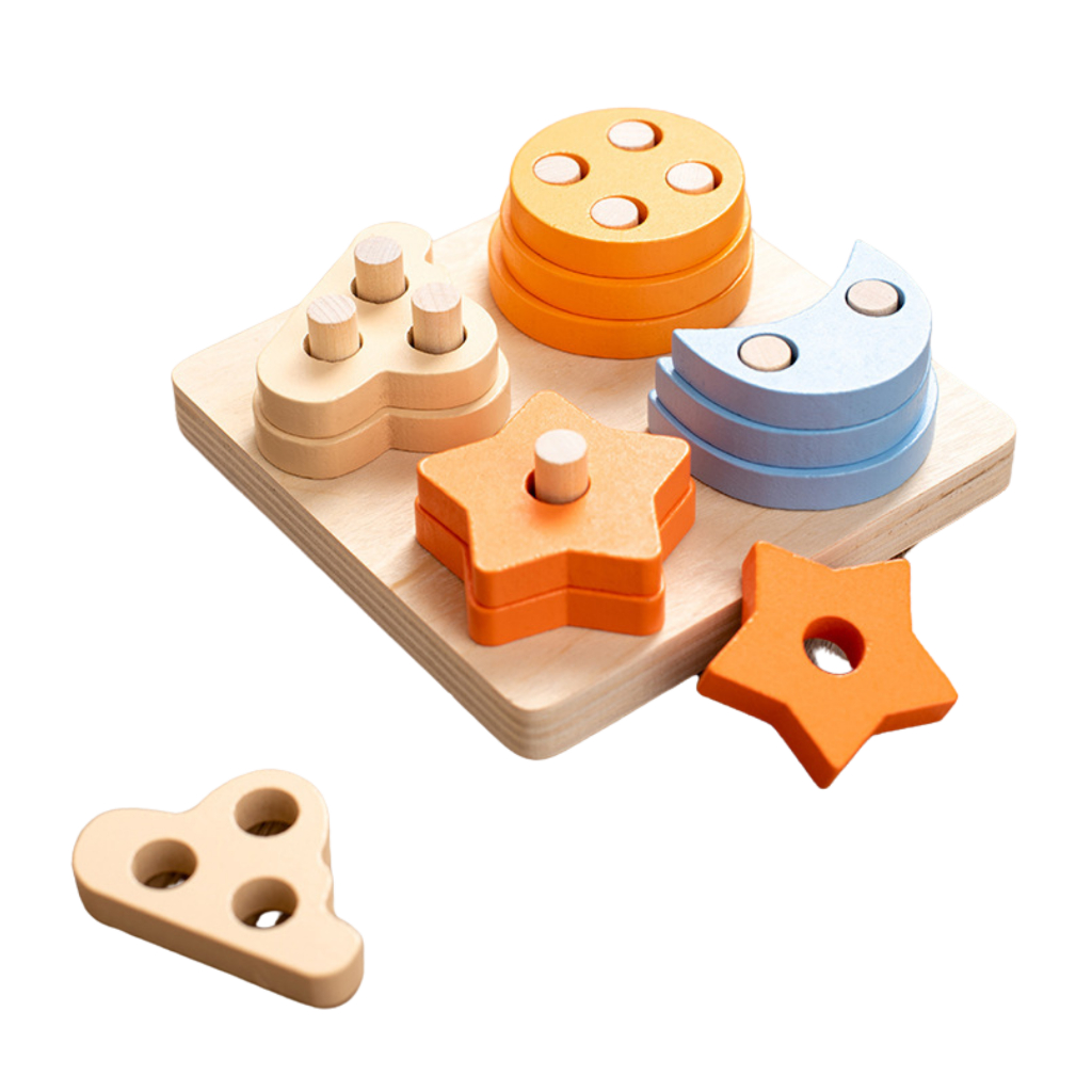 ของเล่นไม้สวมหลัก ทรงเรขาคณิต เสริมพัฒนาการเด็ก